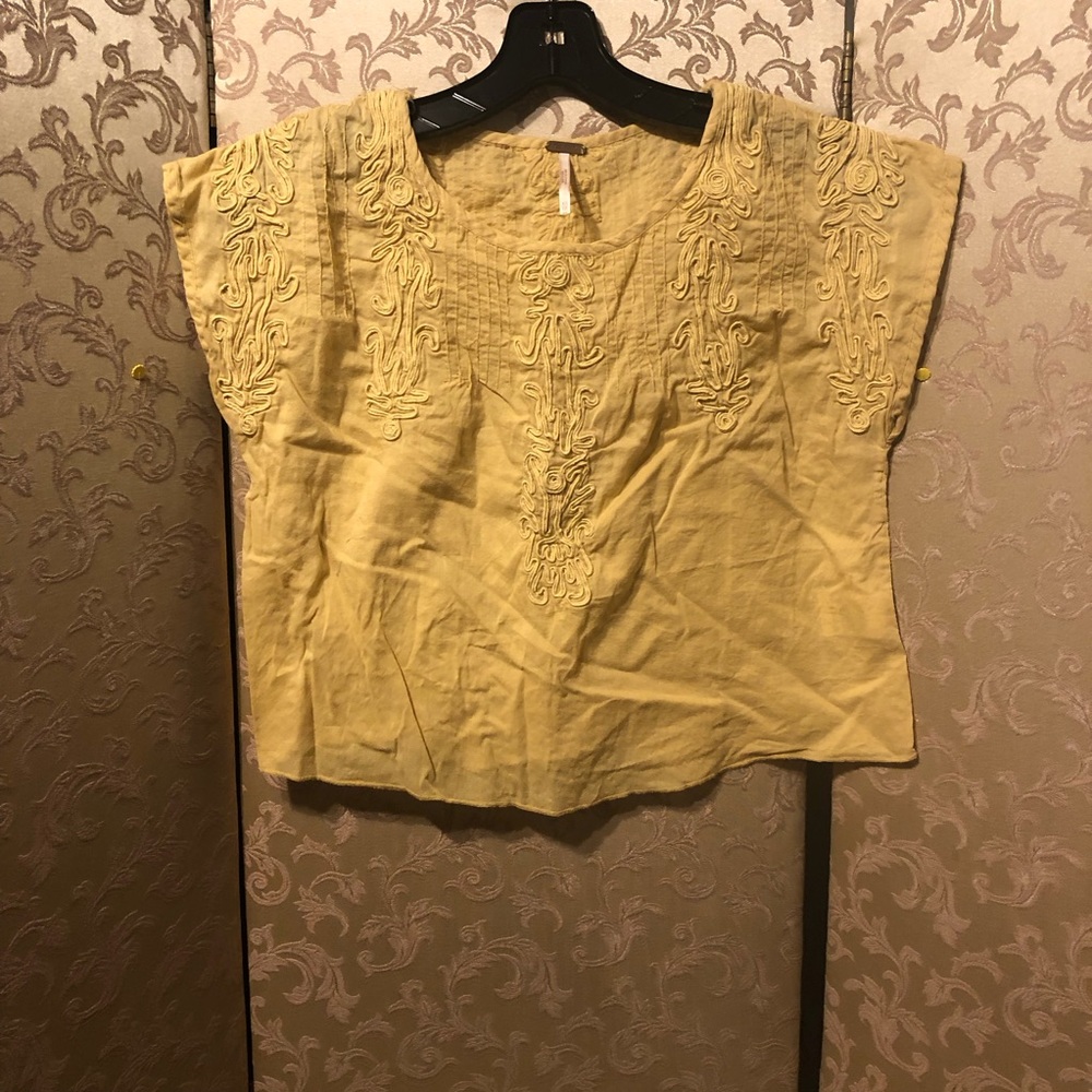 Free People Yellow Embroidered Women's Top Size XS